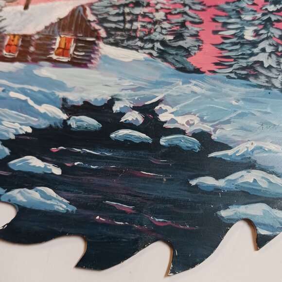 Hand-Painted Rustic Cabin Saw Blade by Ann Simmons – Winter Landscape Art - Picture 11 of 11